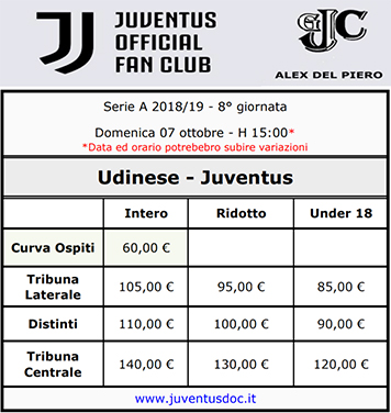 Juventus OFC Del Piero – Biglietti Udinese - Juventus 